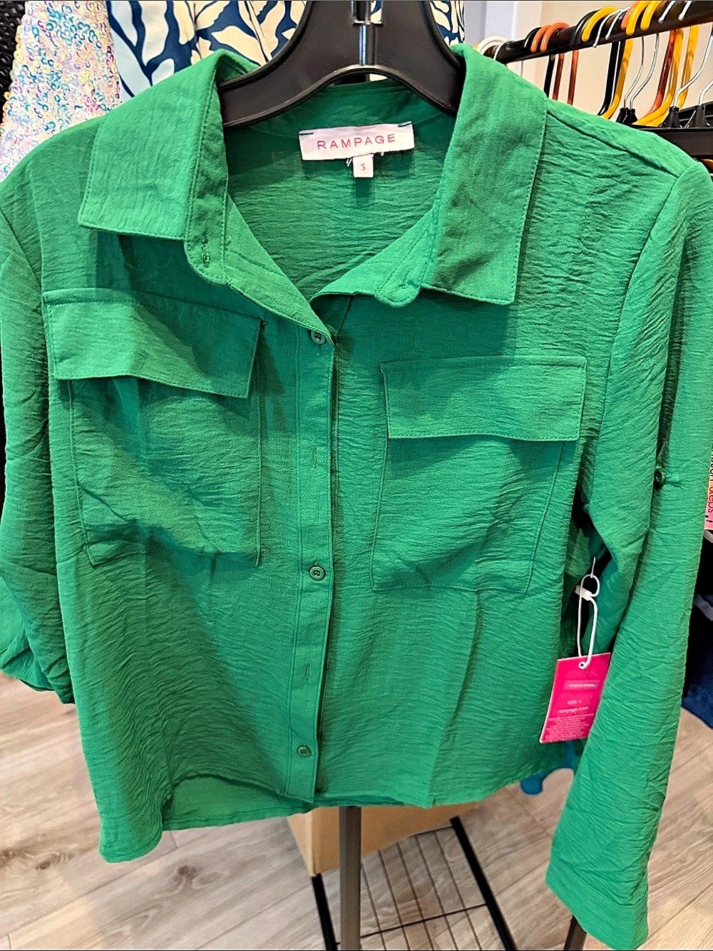 Rampage Green Button Front Shirt Size Small NWT